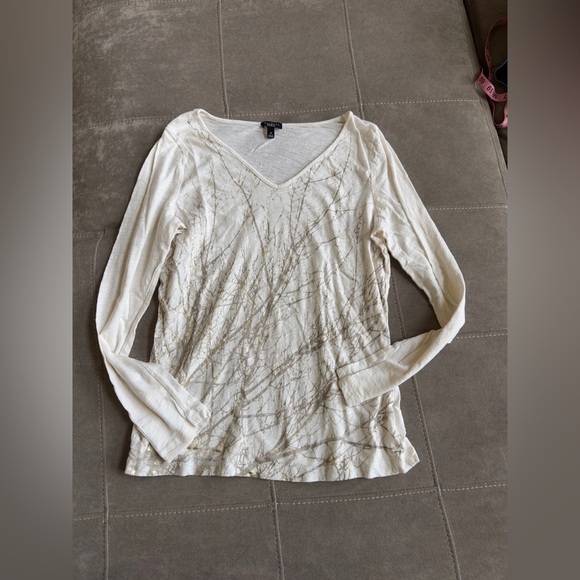 Talbots Ivory V-Neck Blouse with Branch Design - Picture 4 of 7